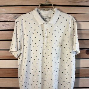 Goodfellow & Co. Mens White Navy Feathers Pointed Collar 3 Button Polo Sz Large.